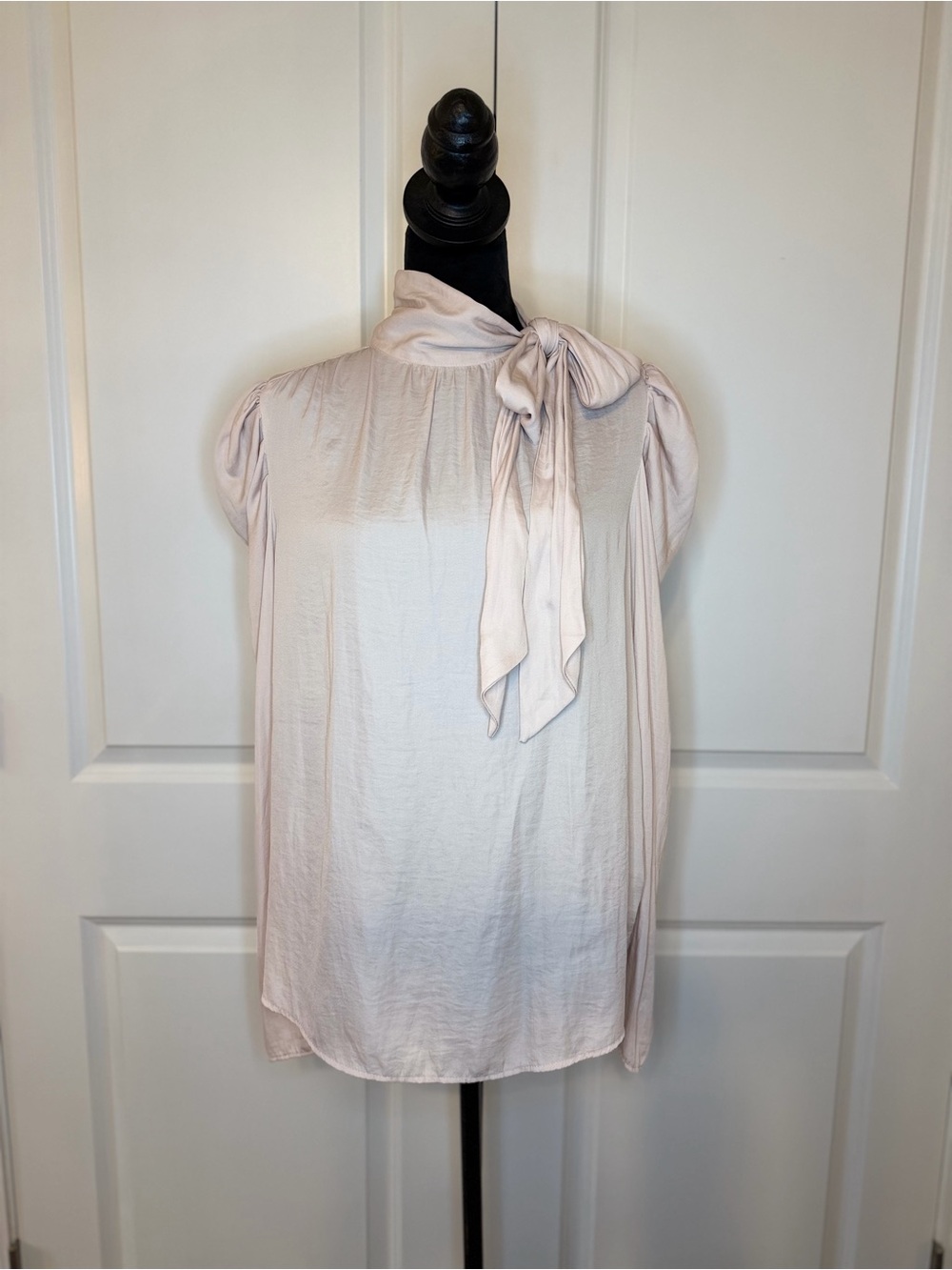 NWT DO+BE Long sleeve Tie-Neck Blouse in Pale Blush Size Large